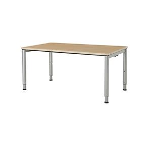 mauser Rechthoekige tafel, voetvorm van ronde buis, h x b = 650 - 850 x 1600 mm, blad ahornhoutdecor, onderstel aluminiumkleurig