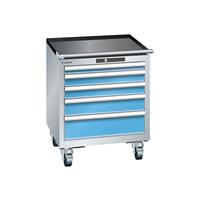 Lista Schubladenschrank, Breite 564 mm, fahrbar 5 Schubladen, HxT 723 x 572 mm lichtgrau / lichtblau