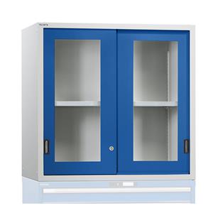Lista Aufsatzschrank mit Schiebetüren Türen mit Sichtfenster HxBxT 1000 x 1023 x 725 mm, enzianblau