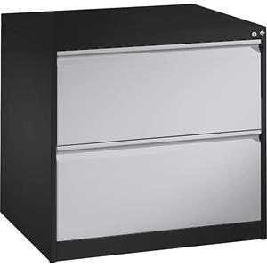 C+P Hangmappenkast ACURADO, 2 rijen, 2 laden, zwartgrijs/blank aluminiumkleurig