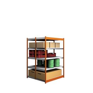 hofe Robuuste inhaakstelling, dubbelzijdig, stellinghoogte 2000 mm, oranje / verzinkt, legbordbreedte 1325 mm, basisstelling, breedte x diepte = 1325 x 600 mm