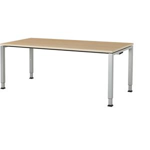 mauser Rechthoekige tafel, voetvorm van vierkante buis, h x b x d = 650 - 850 x 1800 x 800 mm, tafelblad kunststof gecoat, blad ahornhoutdecor, onderstel aluminiumkleurig