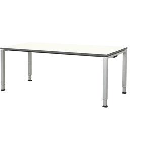 mauser Rechthoekige tafel, voetvorm van vierkante buis, h x b x d = 650 - 850 x 1800 x 800 mm, tafelblad kunststof gecoat, blad wit, onderstel aluminiumkleurig