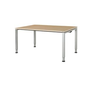 mauser Rechthoekige tafel, voetvorm van vierkante buis, h x b x d = 650 - 850 x 1600 x 900 mm, tafelblad kunststof gecoat, blad ahornhoutdecor, onderstel aluminiumkleurig
