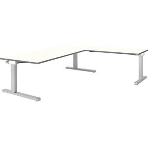 mauser Bureau, geschakeld, b x d = 2000 x 900 mm, hoekaanzet rechts (breedte 1200 mm), blad wit, onderstel blank aluminiumkleurig