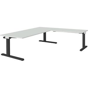 mauser Bureau, geschakeld, b x d = 2000 x 900 mm, hoekaanzet rechts (breedte 1200 mm), blad lichtgrijs, onderstel antracietgrijs