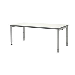 mauser Rechthoekige tafel, voetvorm van ronde buis, h x b = 650 - 850 x 1800 mm, blad wit, onderstel aluminiumkleurig