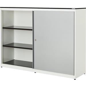 mauser Schuifdeurkast, h x b x d = 1168 x 1600 x 432 mm, blad met massieve kern, 2 x 2 legborden, zuiver wit / blank aluminiumkleurig / wit