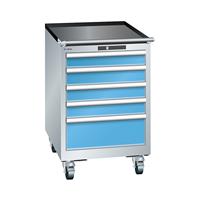 Lista Schubladenschrank, Breite 564 mm, fahrbar 5 Schubladen, HxT 890 x 572 mm lichtgrau / lichtblau
