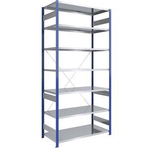 EUROKRAFTpro Magazijn-inhaakstelling, stellingstaander blauw, legbord verzinkt, h x b = 3000 x 1300 mm, basisstelling, diepte 800 mm