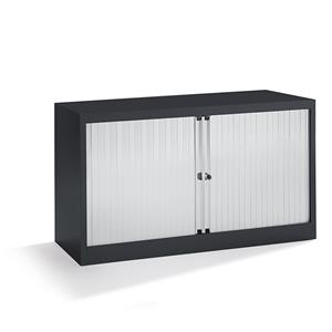 BISLEY Euro-roldeurkast, breedte 1200 mm, 1 legbord, gitzwart/lichtgrijs