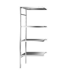 Roestvast stalen inhaakstelling, 4 gladde legborden, legbordbreedte x diepte = 640 x 540 mm, aanbouwstelling