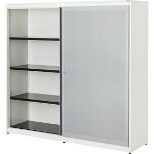 mauser Schuifdeurkast, akoestisch effect, stalen blad, h x b x d = 1516 x 1600 x 432 mm, 2 x 3 legborden, zuiver wit / blank aluminiumkleurig / zuiver wit