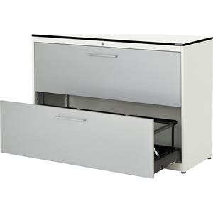 mauser Hangmappenkast, blad van HPL met massieve kern, 2 laden, 3 rijen, met sluitdemping, zuiver wit / blank aluminiumkleurig / wit