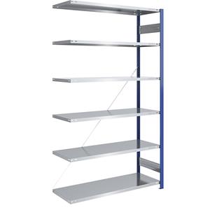 EUROKRAFTpro Magazijn-inhaakstelling, stellingstaander blauw, legbord verzinkt, h x b = 2500 x 1300 mm, aanbouwstelling, diepte 600 mm