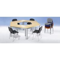 EUROKRAFTbasic Universele tafel, trapeziumvormig, h x b x d = 740 x 1400 x 700 mm, blad ahornhoutdecor, frame blank aluminiumkleurig