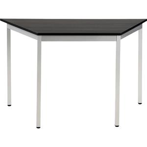 EUROKRAFTbasic Universele tafel, trapeziumvormig, h x b x d = 740 x 1200 x 600 mm, blad essenhoutdecor zwart, frame blank aluminiumkleurig