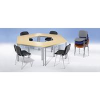 EUROKRAFTbasic Universele tafel, trapeziumvormig, h x b x d = 740 x 1200 x 600 mm, blad beukenhoutdecor, frame zwart