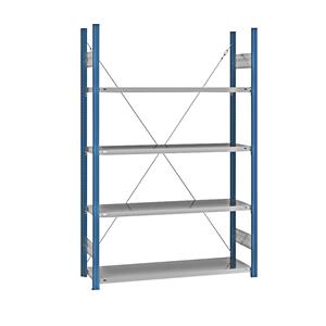EUROKRAFTpro Legbord-inhaakstelling, blauw / verzinkt, stellinghoogte 2000 mm, legbordbreedte 1215 mm, basisstelling, legborddiepte 450 mm
