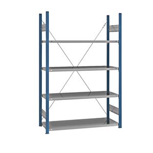 EUROKRAFTpro Legbord-inhaakstelling, blauw / verzinkt, stellinghoogte 2000 mm, legbordbreedte 1215 mm, basisstelling, legborddiepte 550 mm