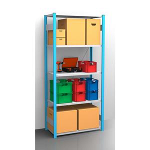 EUROKRAFTpro Legbord-inhaakstelling, blauw / verzinkt, stellinghoogte 2350 mm, legbordbreedte 965 mm, basisstelling, legborddiepte 550 mm