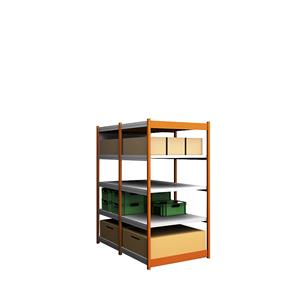 hofe Robuuste inhaakstelling, dubbelzijdig, stellinghoogte 2000 mm, oranje / verzinkt, legbordbreedte 1025 mm, basisstelling, breedte x diepte = 1025 x 800 mm