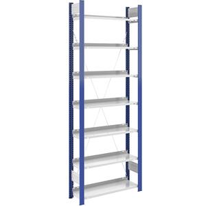 Hofe Ordner-Steckregal einseitig, Höhe 2350 mm BxT 750 x 300 mm, Grundregal, blau / grau