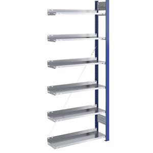 Hofe Ordner-Steckregal einseitig, Höhe 2000 mm BxT 750 x 300 mm, Anbauregal, blau / verzinkt