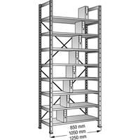 Ordner- en archief-inhaakstelling, verzinkt, hoogte 3000 mm, enkelzijdig, legbord-b x d = 1000 x 300 mm, basisstelling