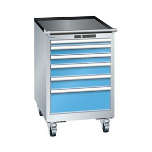 Lista Schubladenschrank, Breite 564 mm, fahrbar 6 Schubladen, HxT 890 x 572 mm lichtgrau / lichtblau