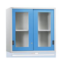 LISTA Opzetkast met schuifdeuren, deuren met zichtvenster, h x b x d = 1000 x 1431 x 725 mm, lichtblauw