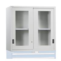 Lista Aufsatzschrank mit Schiebetüren Türen mit Sichtfenster HxBxT 1000 x 1431 x 725 mm, lichtgrau