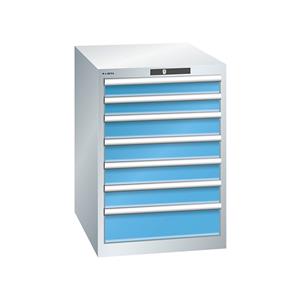 Lista Schubladenschrank, Stahlblech HxB 800 x 564 mm, 7 Schubladen lichtgrau / lichtblau
