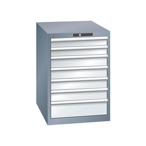 Lista Schubladenschrank, Stahlblech HxB 800 x 564 mm, 7 Schubladen grau metallic / lichtgrau