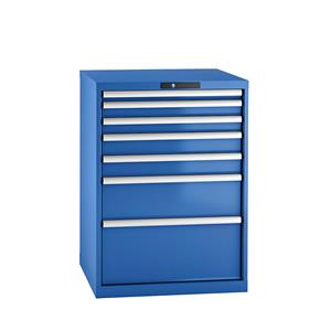 Lista Schubladenschrank, Stahlblech HxB 1000 x 717 mm, 7 Schubladen enzianblau