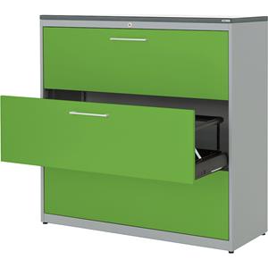 mauser Hangmappenkast, kunststof blad, 3 laden, 3 rijen, met sluitdemping, blank aluminiumkleurig / geelgroen / wit