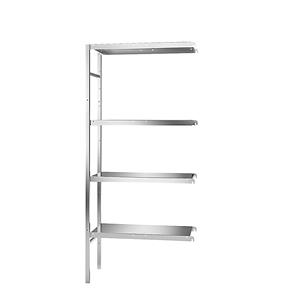 Roestvast stalen inhaakstelling, 4 gladde legborden, legbordbreedte x diepte = 740 x 440 mm, aanbouwstelling