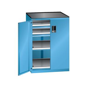 Lista Schubladenschrank mit Flügeltüren Höhe 1020 mm, 2 Böden, 2 Schubladen, Traglast 75 kg lichtblau