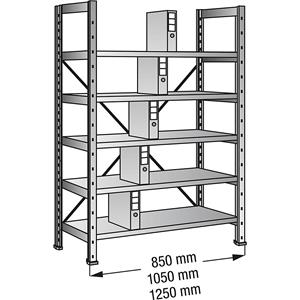 Ordner- und Archiv-Steckregal, verzinkt Höhe 1920 mm, einseitig Boden-BxT 800 x 300 mm, Grundfeld