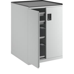 Lista Schubladenschrank mit Flügeltüren Höhe 1020 mm, 2 Böden, 2 Schubladen, Traglast 75 kg lichtgrau