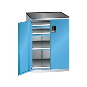 Lista Schubladenschrank mit Flügeltüren Höhe 1020 mm, 2 Böden, 2 Schubladen, Traglast 75 kg lichtgrau / lichtblau