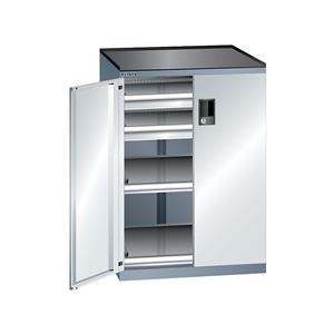 Lista Schubladenschrank mit Flügeltüren Höhe 1020 mm, 2 Böden, 2 Schubladen, Traglast 75 kg grau metallic / lichtgrau