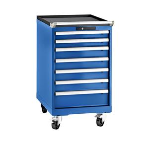 Lista Schubladenschrank, Stahlblech HxB 990 x 564 mm, 7 Schubladen, fahrbar enzianblau