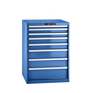 Lista Schubladenschrank, Stahlblech HxB 1000 x 717 mm, 8 Schubladen enzianblau