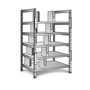 Ordner- en archief-inhaakstelling, verzinkt, hoogte 1920 mm, dubbelzijdig, legbord-b x d = 800 x 600 mm, basisstelling