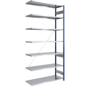 EUROKRAFTpro Magazijn-inhaakstelling, stellingstaander blauw, legbord verzinkt, h x b = 3000 x 1300 mm, aanbouwstelling, diepte 600 mm