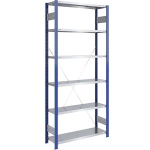 EUROKRAFTpro Magazijn-inhaakstelling, stellingstaander blauw, legbord verzinkt, h x b = 2500 x 1000 mm, basisstelling, diepte 400 mm