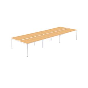 Teambureau voor zes personen, breedte 1200 / 3600 mm, diepte 800 / 1660 mm, wit/beukenhout