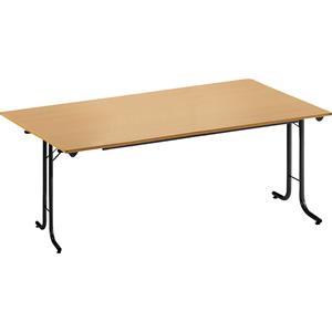 Inklapbare tafel, met afgeronde randen, tafelpoten van staalbuis, bladvorm rechthoekig, 1600 x 800 mm, frame zwart, blad beukenhoutdecor