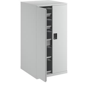 LISTA Ladekast met vleugeldeuren, hoogte 1450 mm, 2 legborden, 3 laden, draagvermogen 75 kg, lichtgrijs
